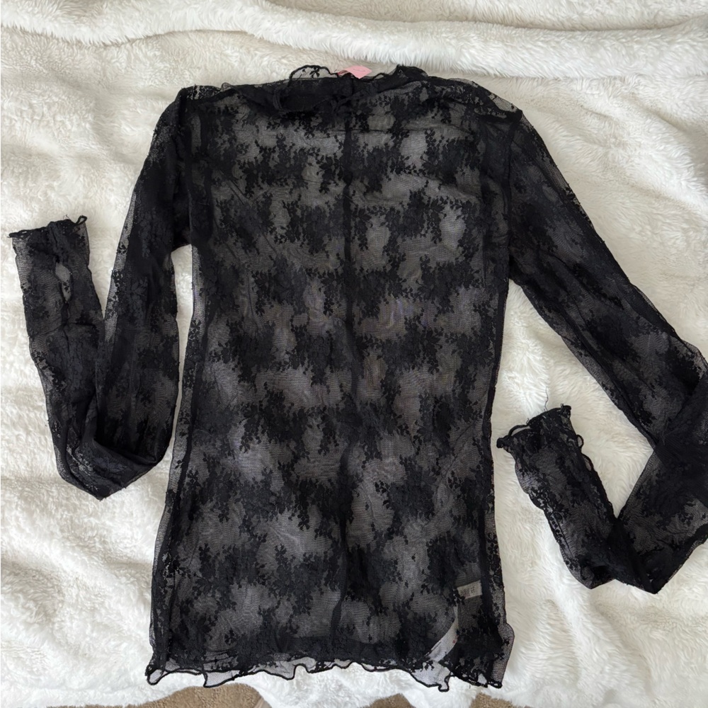 Free People Black Lace Long Sleeve Top
